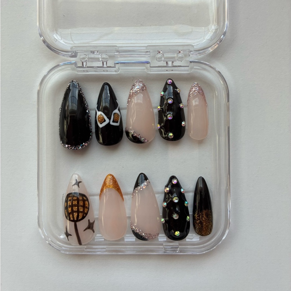 New Years Themed Press-On Nails- Hand Painted